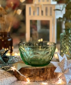 Bol en verre facetté vert