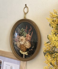 Cadre vintage fleurs séchées rond