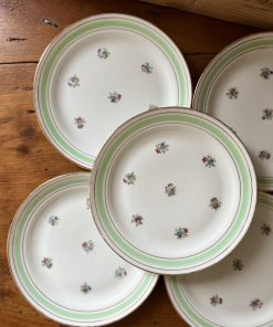 Assiette à dessert fleurie et liseré vert clair