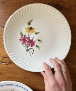 Assiette plate marguerites jaunes et roses