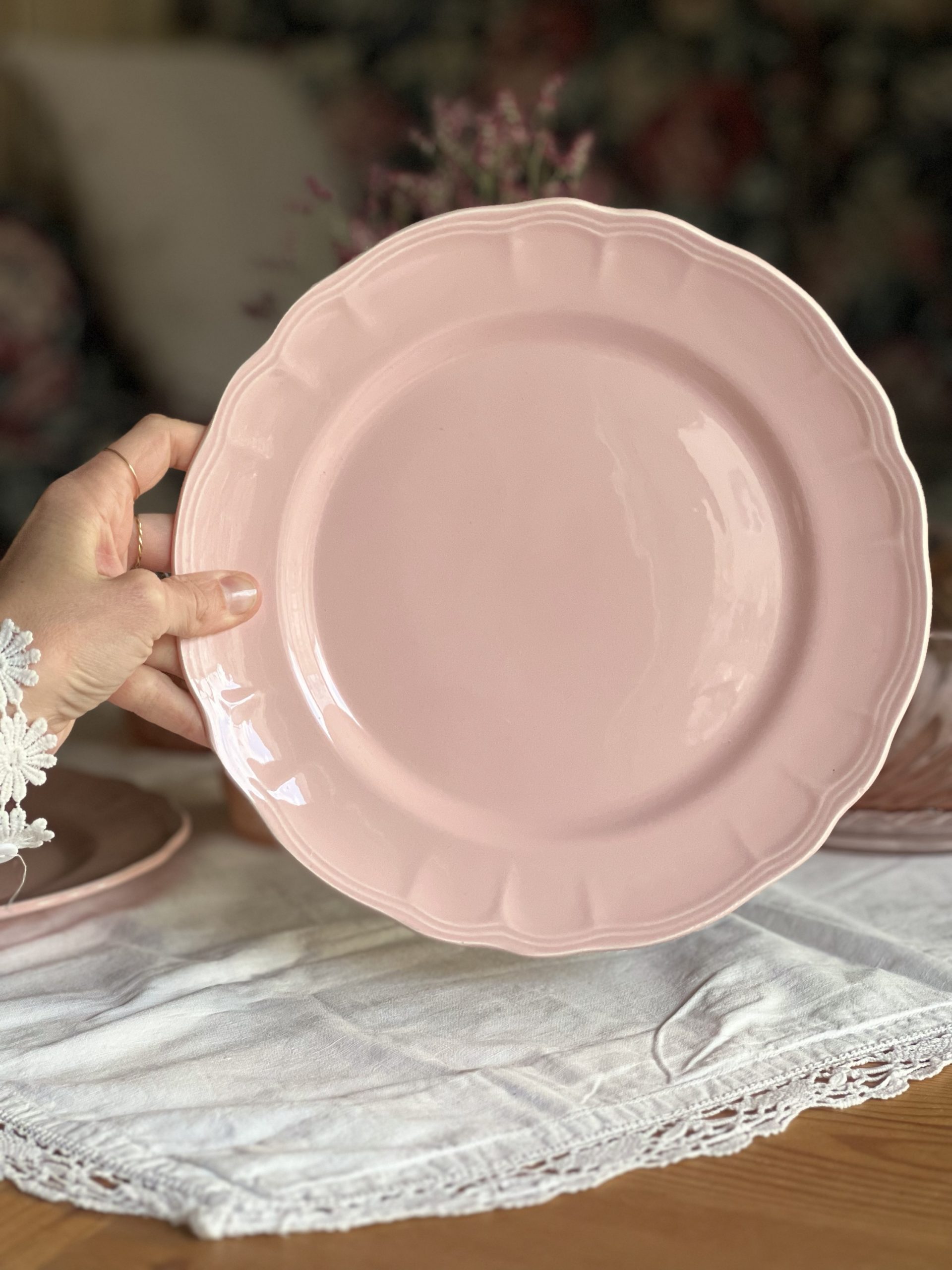 Assiette Plate en verre rose vintage Rosaline - Madame Chine
