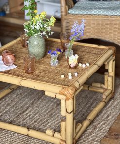 Table basse vintage bambou et rotin
